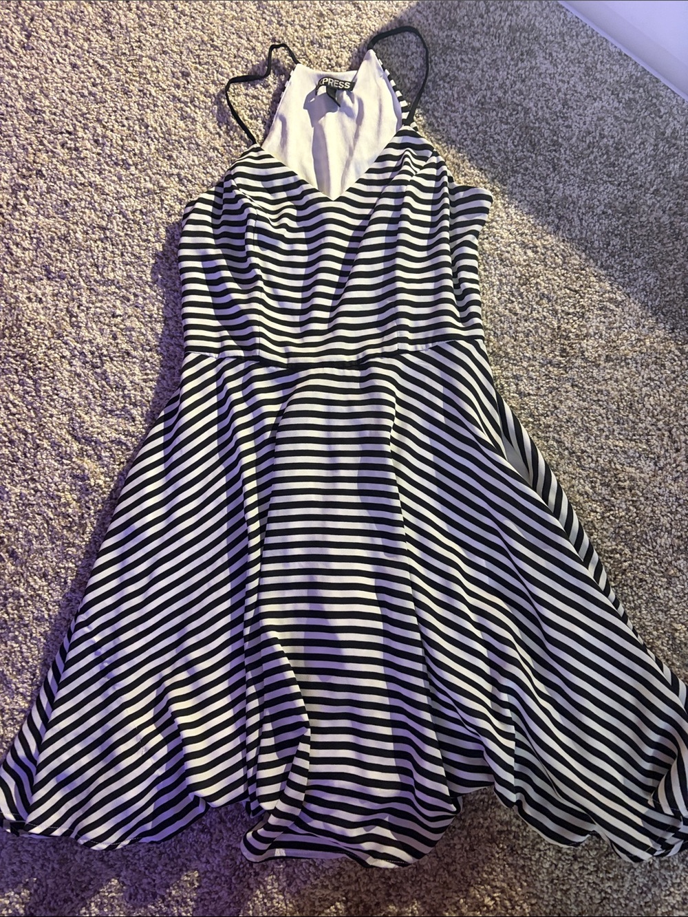 Express Black and White Striped Fit-and-Flare Mini Dress